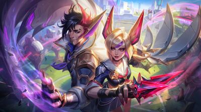 دانلود والپیپر زایا و راکان بتل آکادمیا لول Xayah Rakan Battle Academia Skin LoL