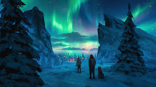 دانلود والپیپر دیجیتال آرت شفق قطبی Aurora Borealis Northern Lights Night Sky Scenery Digital Art