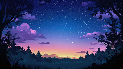 دانلود والپیپر طلوع آسمان ستاره ابر جنگل Sunrise Sky Stars Forest