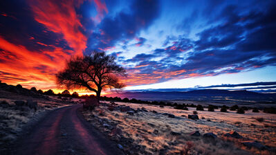 دانلود والپیپر غروب ابرهای رنگارنگ و درختان Sunset Colorful Clouds Trees