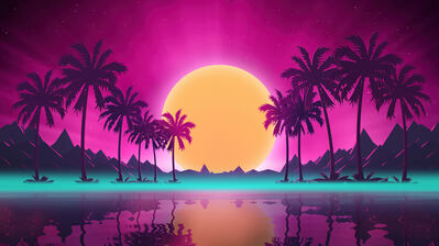 دانلود والپیپر منظره درخت نخل و غروب Sunset Palm Tree Scenery