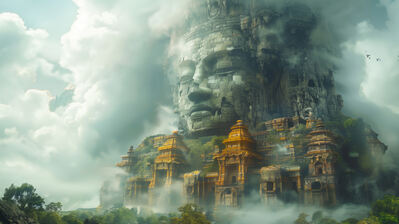 دانلود والپیپر معبد فانتزی ابر منظره Temple Fantasy Clouds Scenery Digital Art