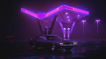 دانلود والپیپر ماشین شب نئونی Car Neon Night Digital Art