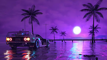 دانلود والپیپر ماشین شب ماه دیجیتال Car Night Moon Digital Art