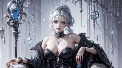 دانلود والپیپر فانتزی دختر تخت مو سفید Fantasy Girl Throne