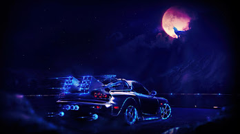دانلود والپیپر ماشین علمی تخیلی و گرگ ماه Sci-Fi Car Wolf Moon Art