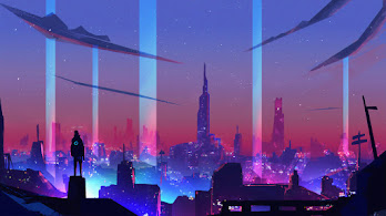 دانلود والپیپر شهر سای-فای شب دیجیتال Sci-Fi City Night Digital Art