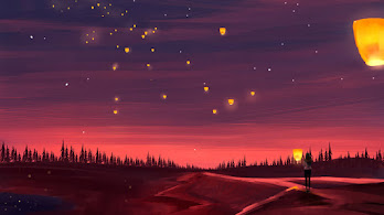 دانلود والپیپر فانوس آسمانی منظره دیجیتال آرت Sky Lantern Scenery Digital Art