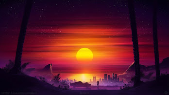 دانلود والپیپر افق غروب Sunset Scenery Horizon Digital Art