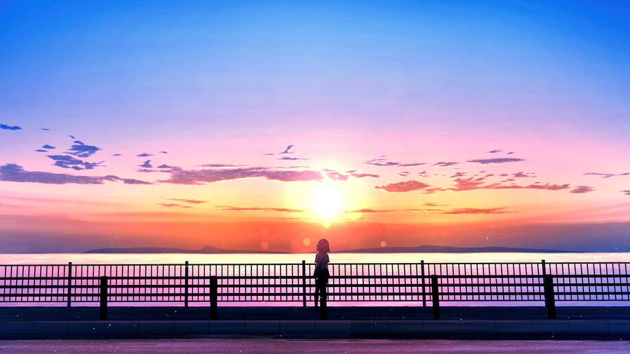 دانلود والپیپر دختر انیمه منظره غروب Anime Girl Sunset Scenery