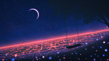 دانلود والپیپر آرت انیمه آسمان پرستاره شب Night Scenery Starry Sky Anime Art