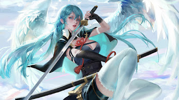 دانلود والپیپر فرشته شمشیرزن فانتزی Angel Girl Anime Fantasy Katana Sword