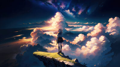 دانلود والپیپر دختر انیمه تنها ابر آسمان Anime Girl Alone