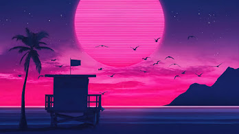 دانلود والپیپر ایلوستریشن ساحل غروب دیجیتال آرت Beach Sunset Scenery Digital Art Illustration