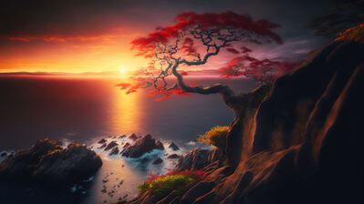 دانلود والپیپر منظره غروب آفتاب کنار دریا Beautiful Sunset Sea Coast Scenery