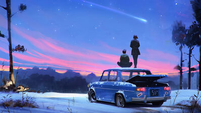 دانلود والپیپر منظره شب جفت تماشای دنباله‌دار Couple Watching Comet Night Scenery