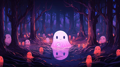 دانلود والپیپر شبح بامزه جنگل هالووین Cute Ghost Forest Halloween