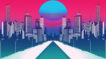 دانلود والپیپر مینیمال شهر نئونی منظر دیجیتال Minimalist Neon City Landscape