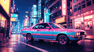 دانلود والپیپر ماشین شهر شب دیجیتال آرت Night City Car Digital Art