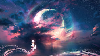 دانلود والپیپر انیمه آسمان و ماه Anime Sky Moon Scenery