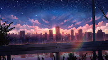 دانلود والپیپر شهر انیمه غروب آفتاب Anime City Sunset Scenery Buildings