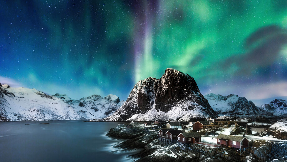 دانلود والپیپر شفق قطبی نروژ شب کوه Aurora Borealis Norway