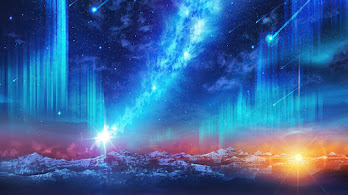 دانلود والپیپر آسمان شب پرستاره و شفق قطبی انیمه Beautiful Night Sky Stars Anime Scenery Aurora Borealis