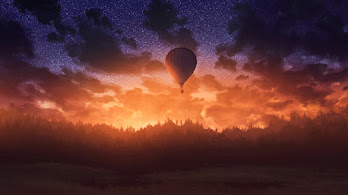 دانلود والپیپر بالون هوای گرم غروب جنگل Hot Air Balloons Sunset Forest Scenery