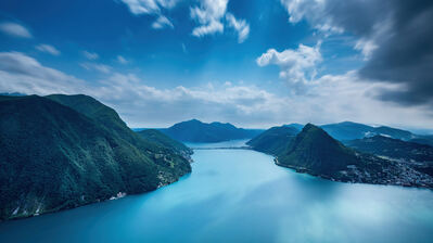 دانلود والپیپر منظره دریاچه لوگانو سوئیس Lake Lugano Switzerland Mountain Scenery