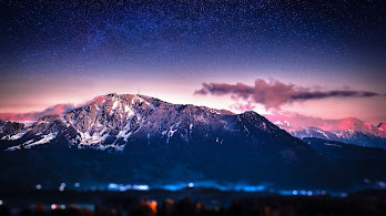 دانلود والپیپر کوهستان منظره شب آسمان پرستاره Mountains Night Sky
