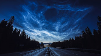دانلود والپیپر جاده شب جنگل Road Night Sky Forest Scenery