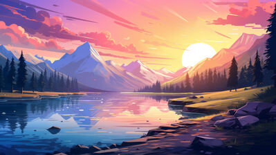 دانلود والپیپر طلوع دریاچه کوه Sunrise Lake Mountain Scenery