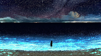 دانلود والپیپر ساحل شب ستاره Anime Night Sky Stars Beach Scenery