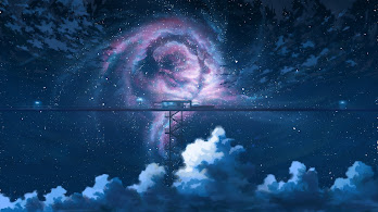 دانلود والپیپر انیمه شب آسمان ستاره ابر Anime Night Sky