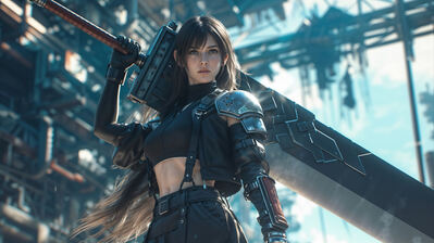 دانلود والپیپر دختر سایبرپانک با شمشیر بزرگ Cyberpunk Girl Big Sword