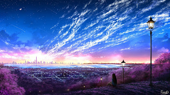 دانلود والپیپر آسمان شهر Anime Sky City Scenery Horizon