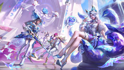 دانلود والپیپر کریستال رز آهری کایتلین سایراکان ست یومی لول Crystal Rose Ahri Caitlyn Xayah Rakan Sett Yuumi LoL WR