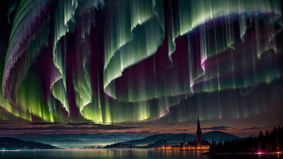 دانلود والپیپر شفق قطبی آرت شب منظره Aurora Borealis Art Night Scenery