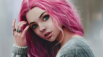 دانلود والپیپر دختر مو صورتی Beautiful Girl Pink Hair Digital Art