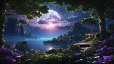 دانلود والپیپر جنگل شب و ماه کامل Forest Night Full Moon