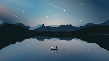 دانلود والپیپر مینیمال شب پرستاره و دریاچه کوه Minimalist Starry Night Sky Lake Mountain Scenery