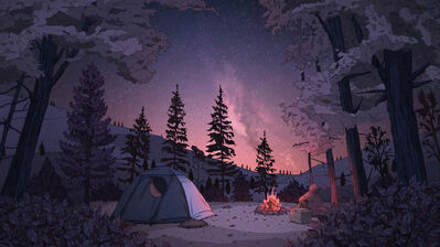 دانلود والپیپر چیلهاپ کمپین لوفی Camping Alone Bonfire Lofi Scenery