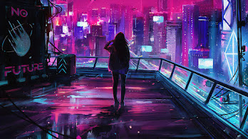 دانلود والپیپر دیجیتال آرت شهر سایبرپانک علمی-تخیلی Cyberpunk City Sci-Fi Digital Art