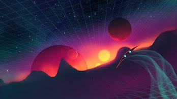 دانلود والپیپر رتروویو سفینه فضایی دیجیتال Digital Art Retrowave Spaceship