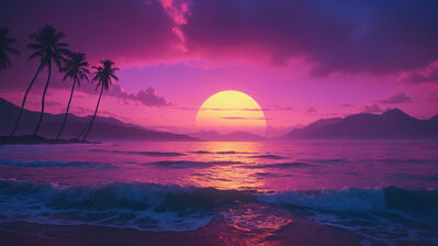 دانلود والپیپر غروب خورشید و موج دریا Sunset Beach Waves