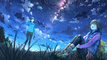 دانلود والپیپر دختران انیمه آسمان شب ابر ستاره Anime Girls Night Sky Scenery Clouds Stars