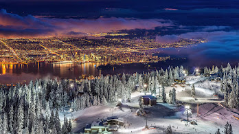 دانلود والپیپر منظره شب شهر ونکور Canada Vancouver Night Sky
