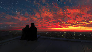 دانلود والپیپر سیلوئت زوج و غروب Couple Silhouette Watching Sunset