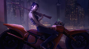 دانلود والپیپر دختر سایبرپاند موتورسیکلت Cyberpunk Girl Motorcycle