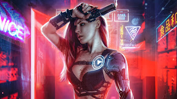 دانلود والپیپر دختر سایبرپانک با اسلحه Cyberpunk Girl Pistol Guns Sci-Fi